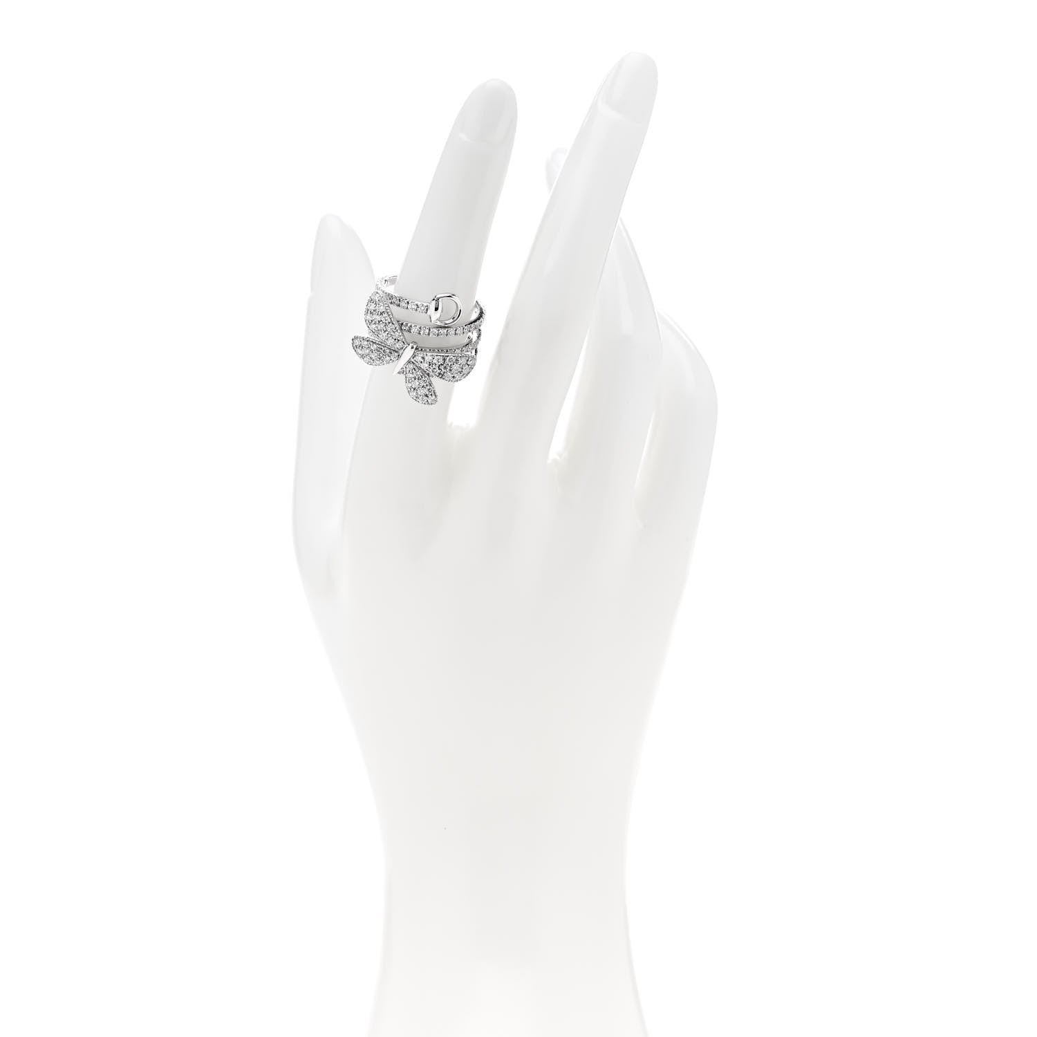 Gucci 18K White Gold Diamond Flora Butterfly Ring 53 6.25 2 of 6