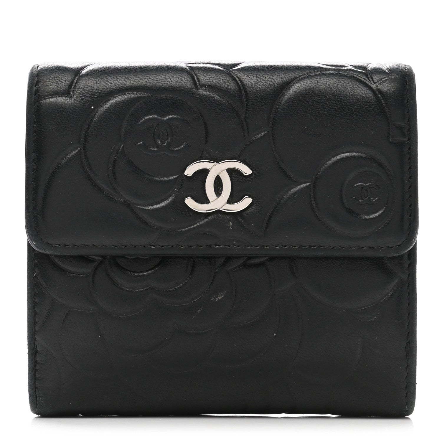 Chanel Lambskin Embossed Camellia French Wallet Black 1 of 16