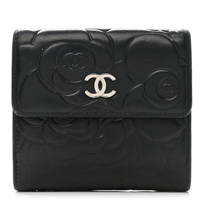 Chanel Lambskin Embossed Camellia French Wallet Black 1 of 16