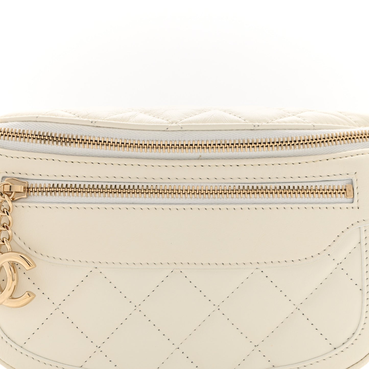 Aged Calfskin Quilted Waist Bag With Coin Purse White