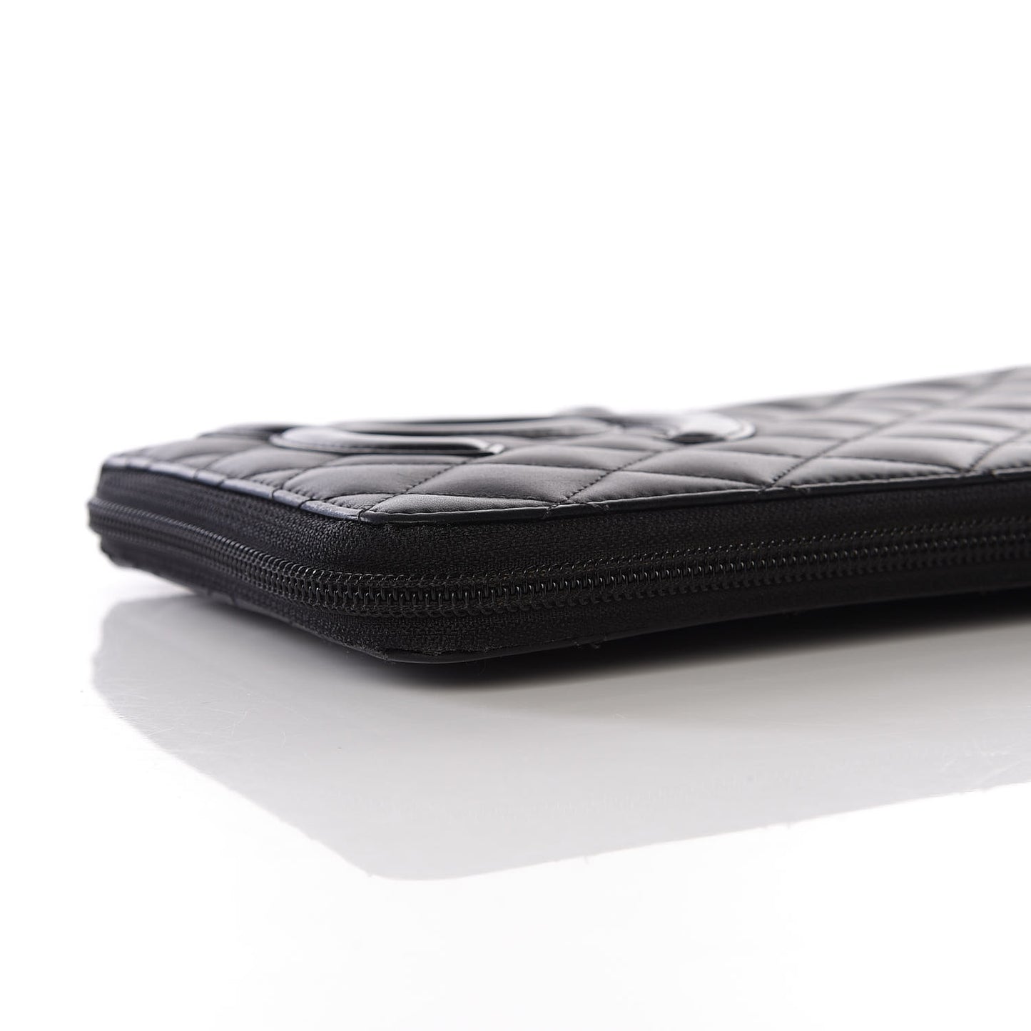 Calfskin Quilted Cambon Zip Around Organizer Wallet Black