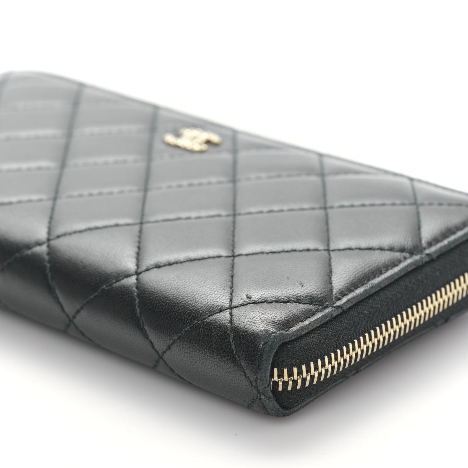 Chanel Lambskin Zip Around Large Gusset Wallet With Pearl Chain Black 10 of 11