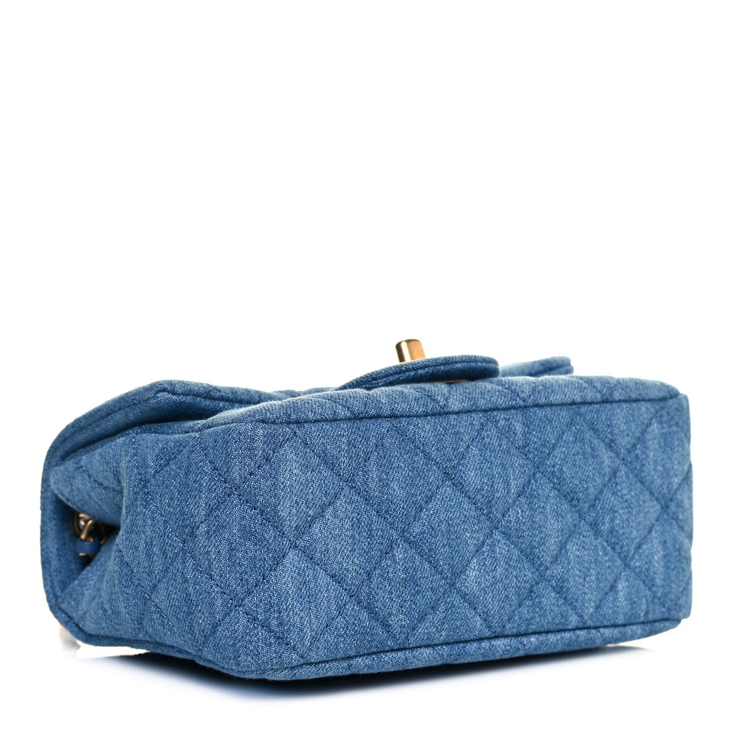 Denim Quilted Mini Pearl Crush Flap Blue