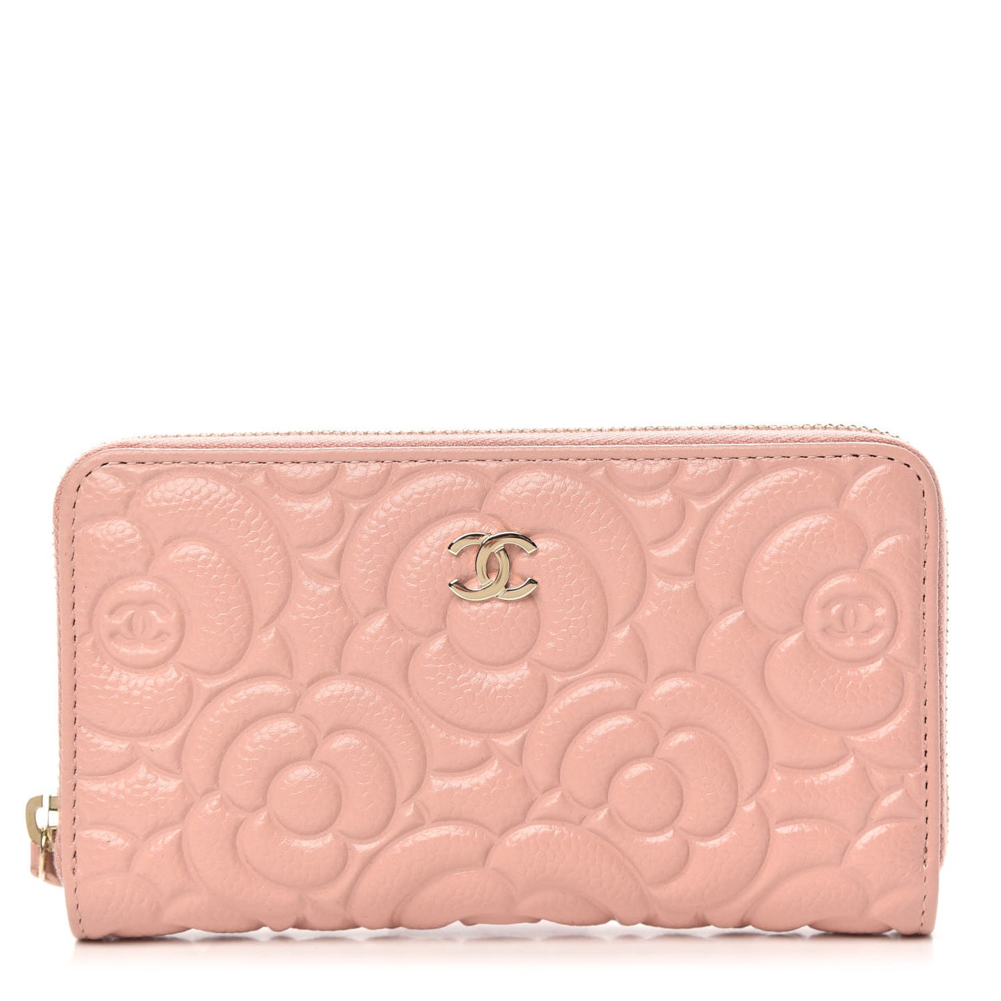 Caviar Camellia Embossed Medium Zip Around Wallet Light Pink