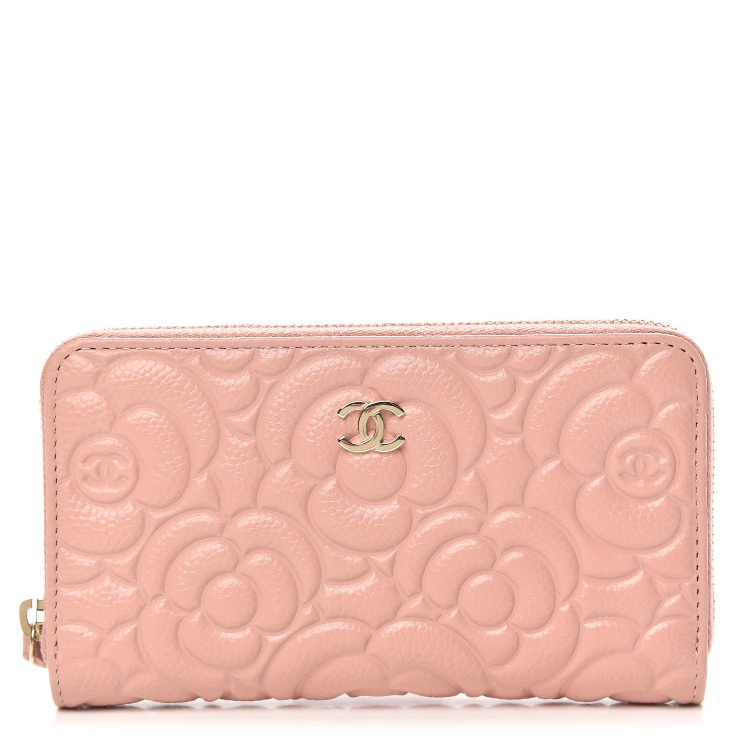 Chanel Caviar Camellia Embossed Medium Zip Around Wallet Light Pink 1 of 11