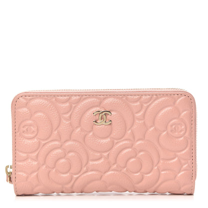 Chanel Caviar Camellia Embossed Medium Zip Around Wallet Light Pink 1 of 11