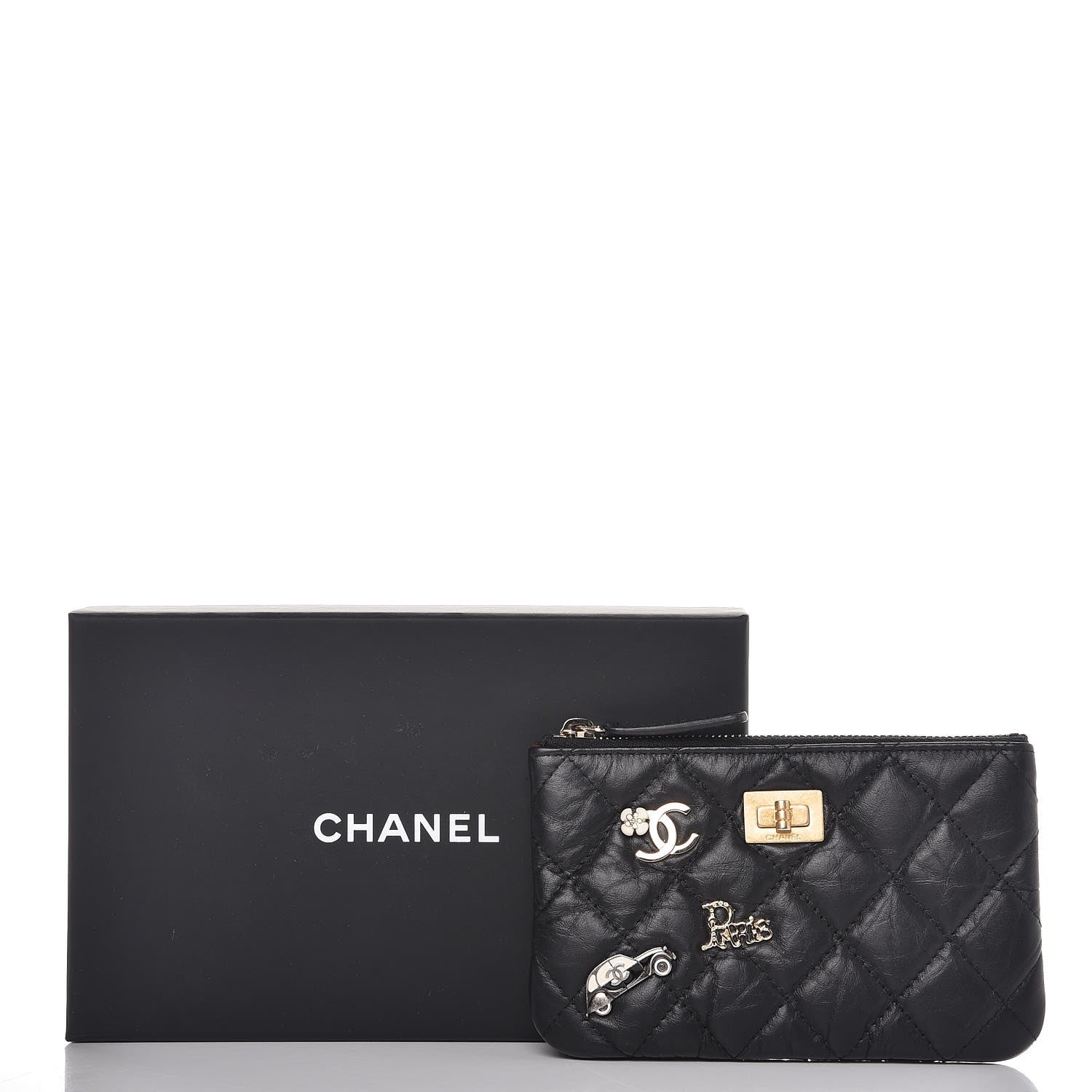 Chanel Aged Calfskin Charm Quilted Small Reissue Cosmetic Case Black 8 of 8