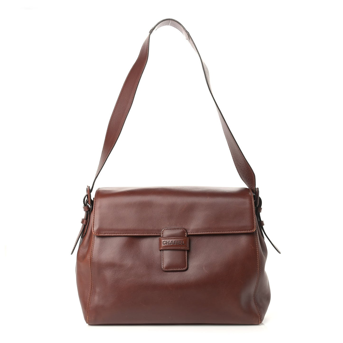 Calfskin Logo Shoulder Bag Brown