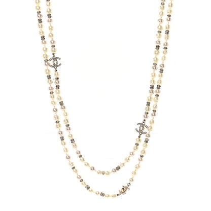 Chanel Crystal Pearl CC Long Necklace Light Gold 1 of 7