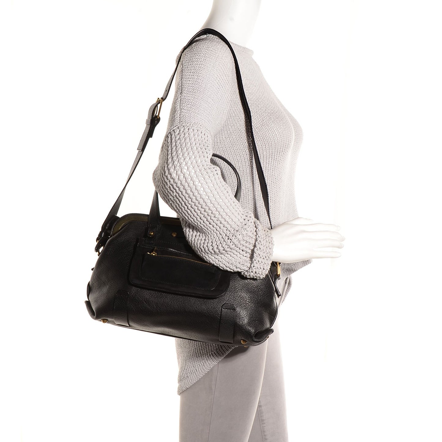 Grained Buffalo Small Aby Framed Satchel Black