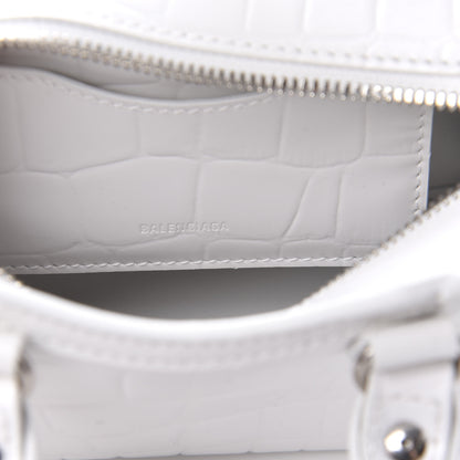 Balenciaga Semi Shiny Calfskin Crocodile Embossed Neo Classic Silver Hardware Mini City White 8 of 9