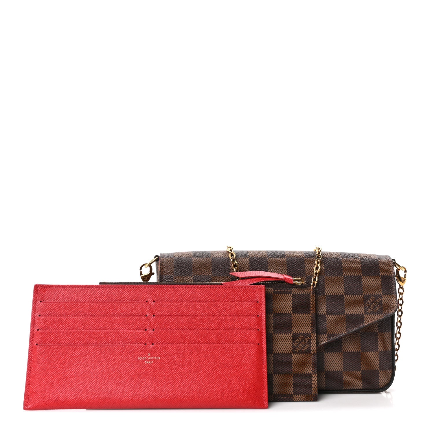 Louis Vuitton Damier Ebene Pochette Felicie Chain Wallet 2 of 11