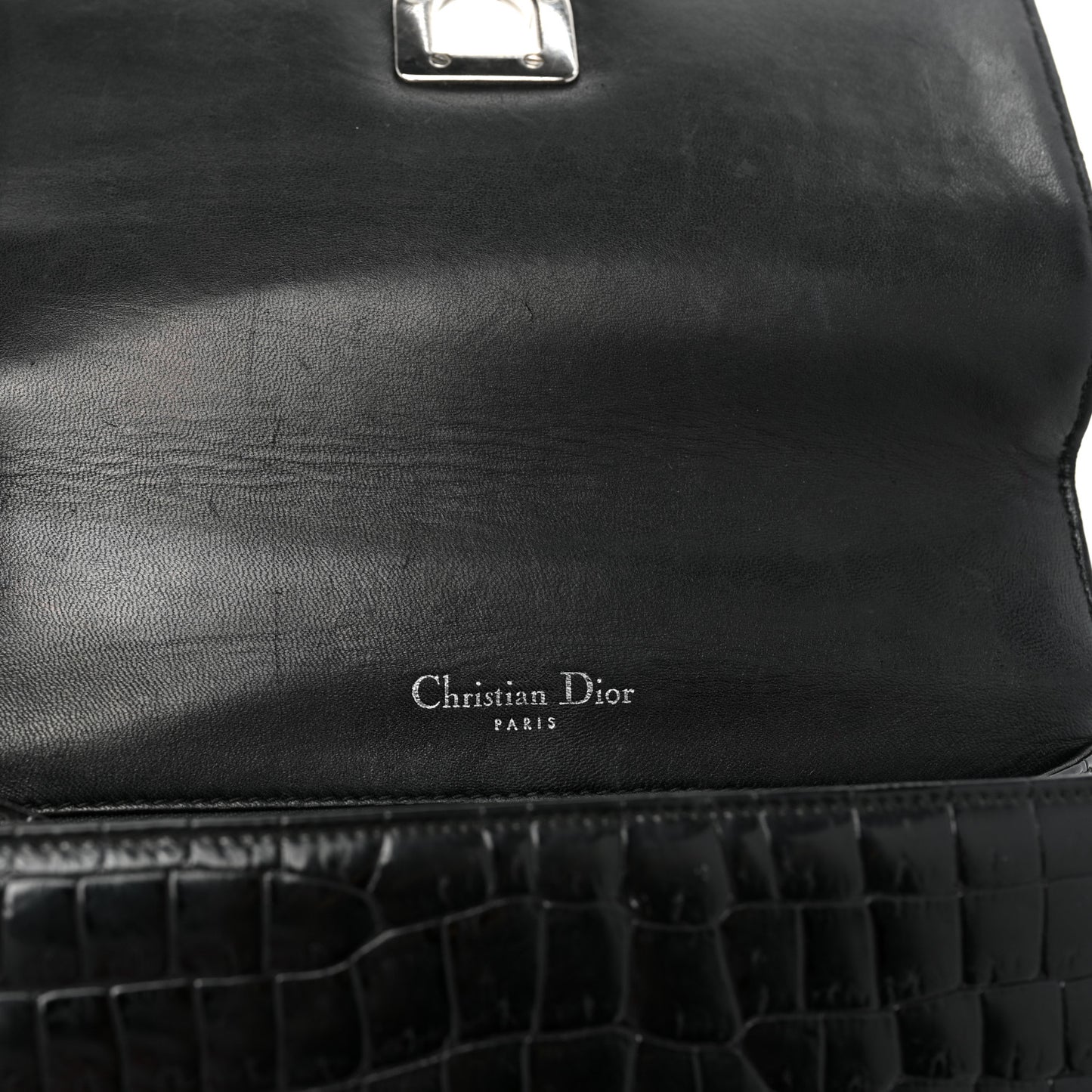 Calfskin Crocodile Embossed Small Diorama Flap Bag Black