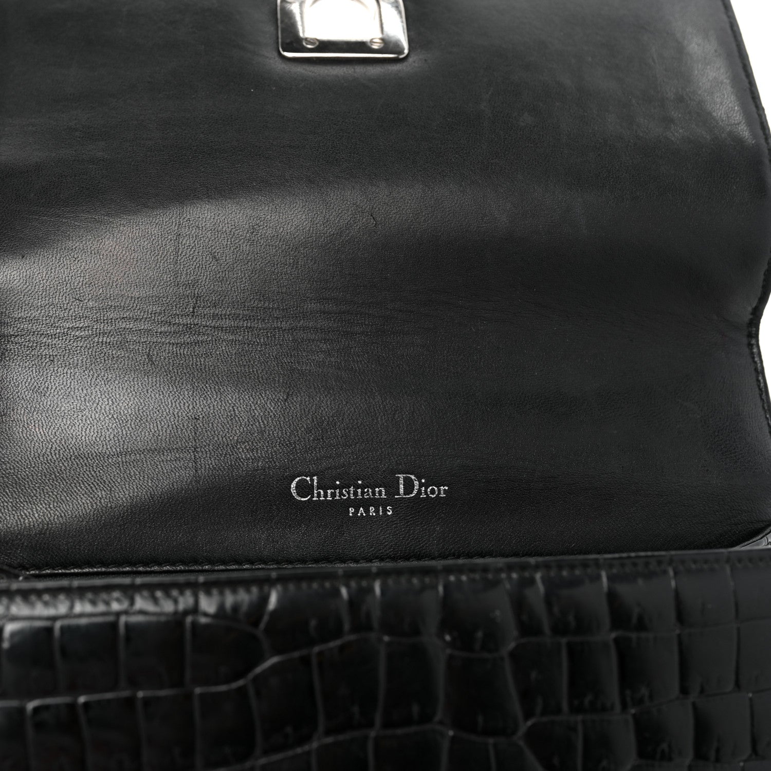 Christian Dior Calfskin Crocodile Embossed Small Diorama Flap Bag Black 9 of 20