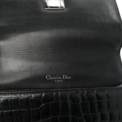 Christian Dior Calfskin Crocodile Embossed Small Diorama Flap Bag Black 9 of 20