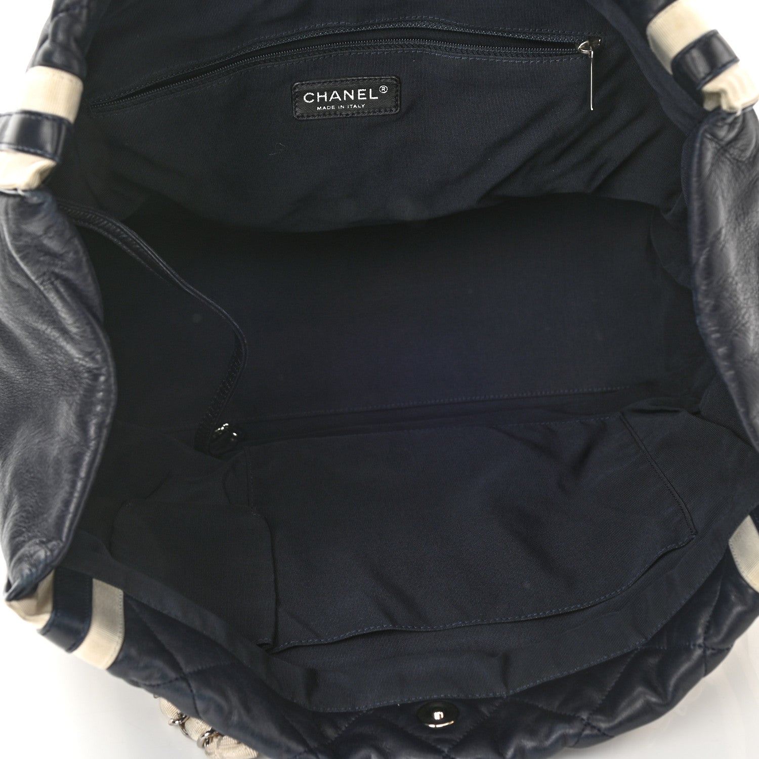 Chanel Lambskin Quilted Lido Shopping Tote Dark Navy Blue 5 of 11