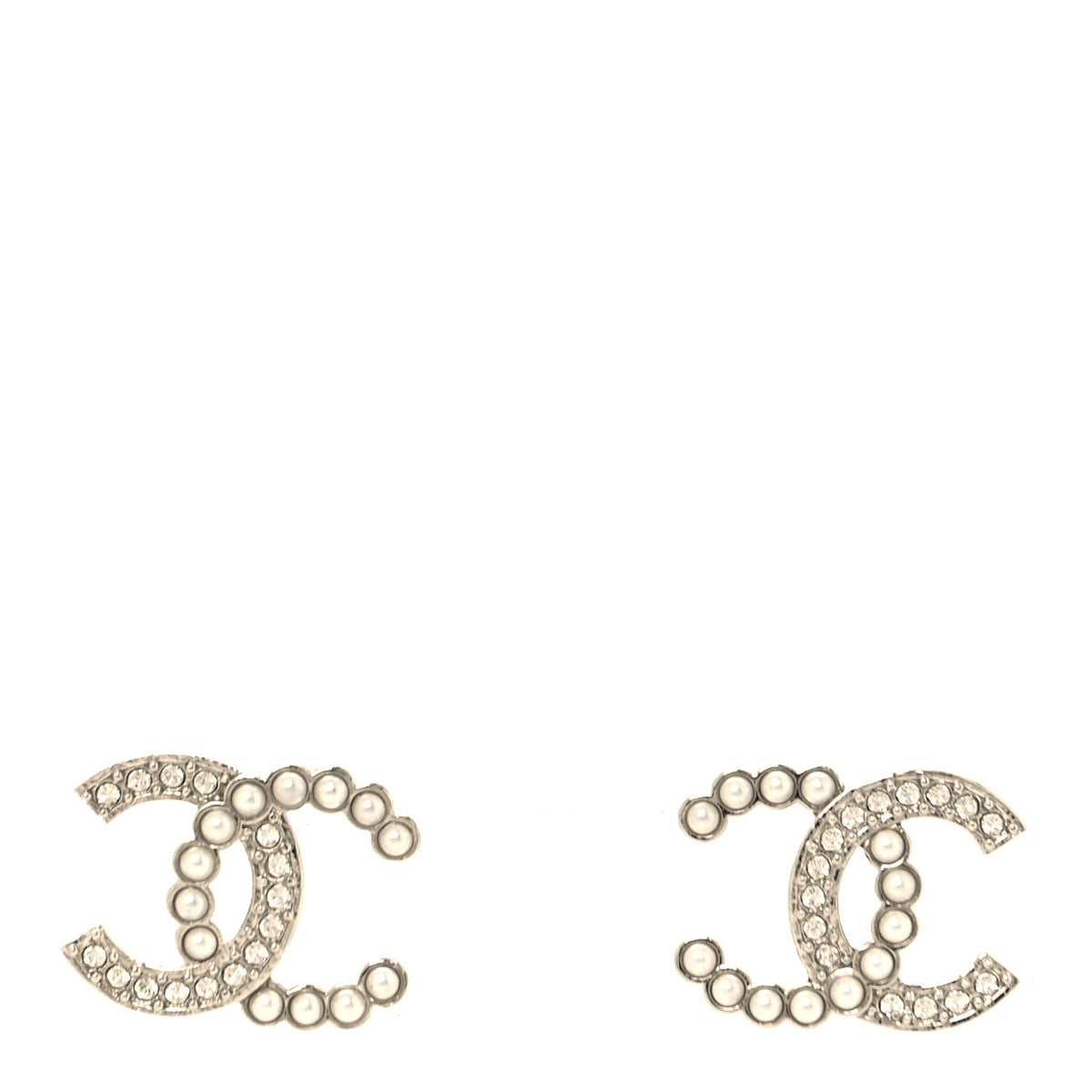 Crystal Pearl CC Earrings Silver