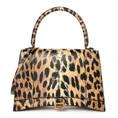 Balenciaga Smooth Calfskin Leopard Print Medium Hourglass Top Handle Bag Beige 1 of 9