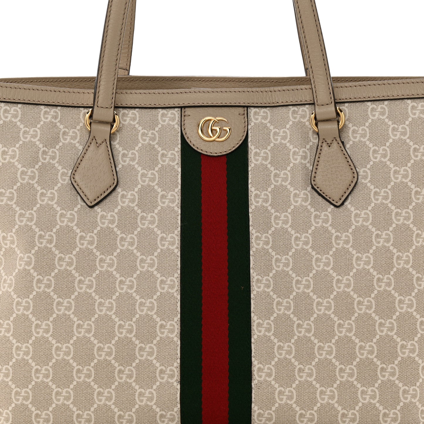 GG Supreme Monogram Textured Dollar Calfskin Web Medium Ophidia Shopping Tote Beige Mystic White Oatmeal