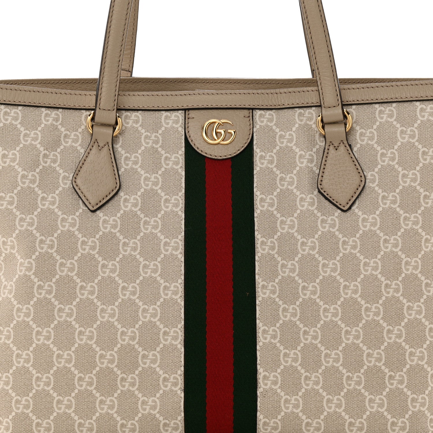 Gucci GG Supreme Monogram Textured Dollar Calfskin Web Medium Ophidia Shopping Tote Beige Mystic White Oatmeal 8 of 10