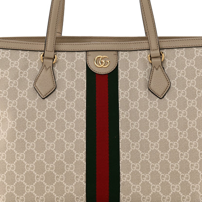 Gucci GG Supreme Monogram Textured Dollar Calfskin Web Medium Ophidia Shopping Tote Beige Mystic White Oatmeal 8 of 10