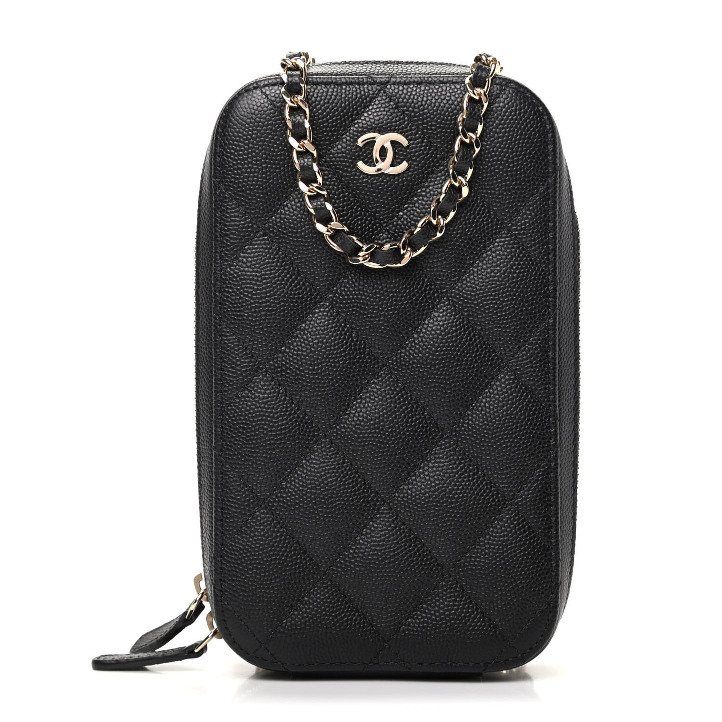 Caviar Quilted Zip Phone Case Black