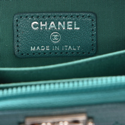 Chanel Metallic Goatskin Quilted Boy Zip Around Coin Purse Wallet Turquoise 6 of 7
