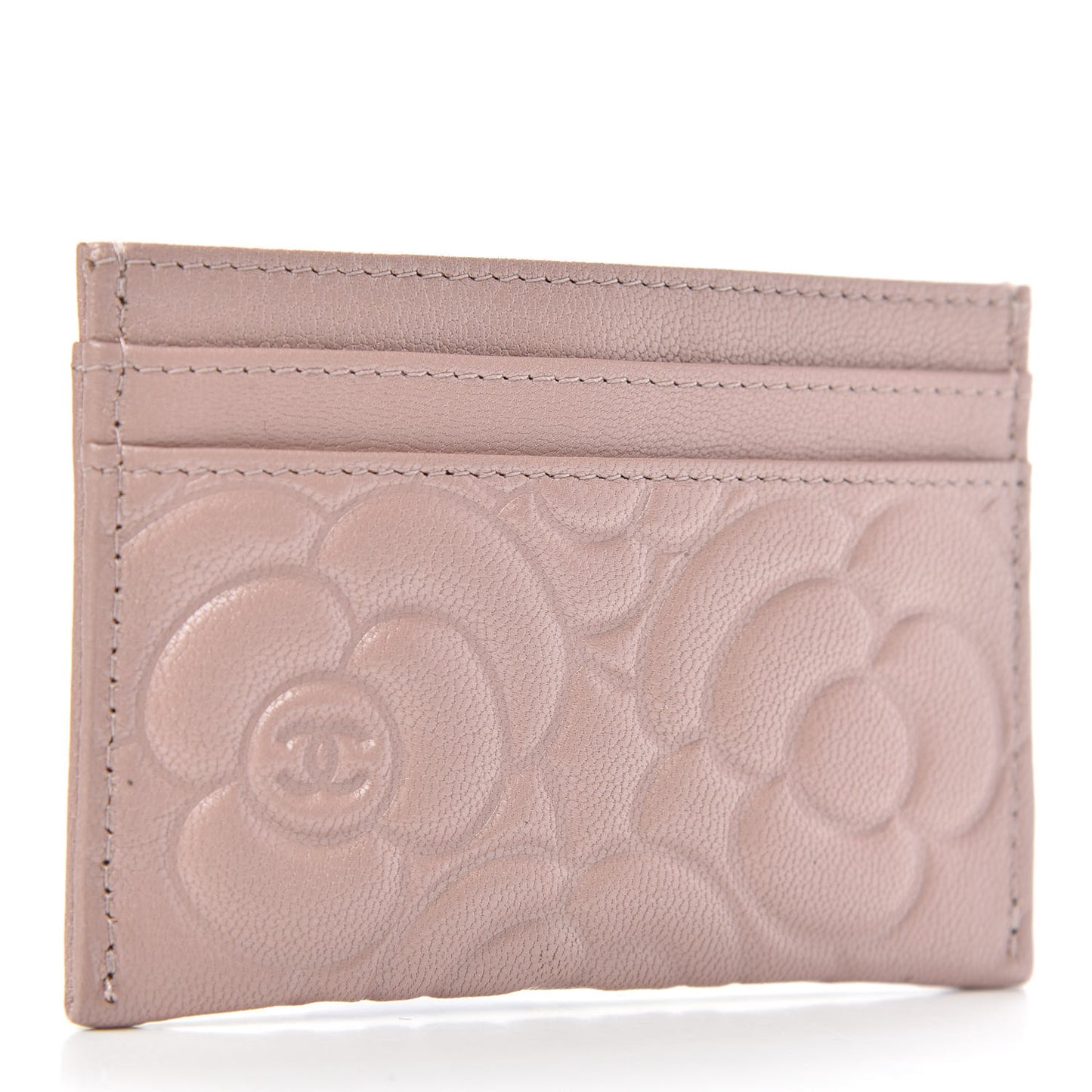 Goatskin Camellia Embossed Card Holder Light Pink