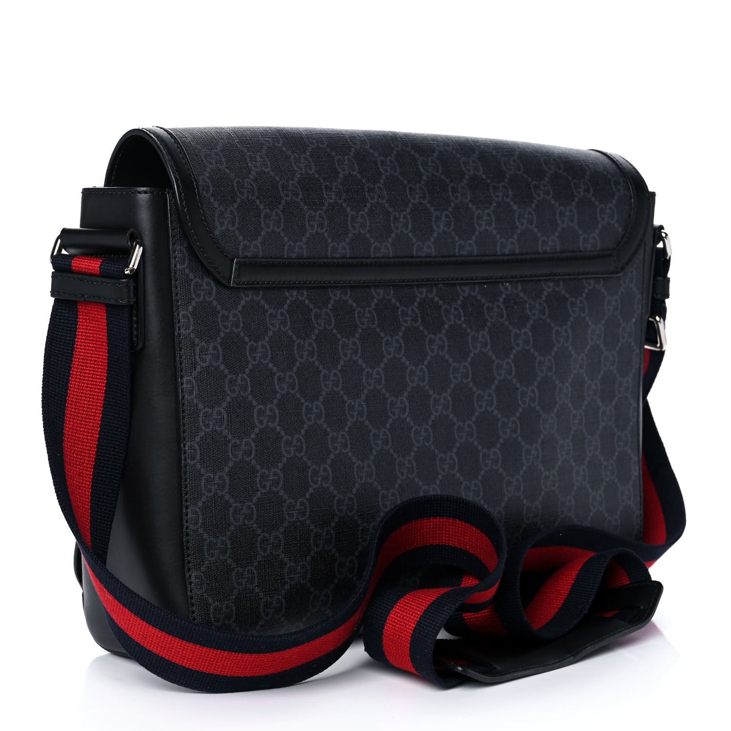 GG Supreme Monogram Web Flap Messenger Bag Black Grey
