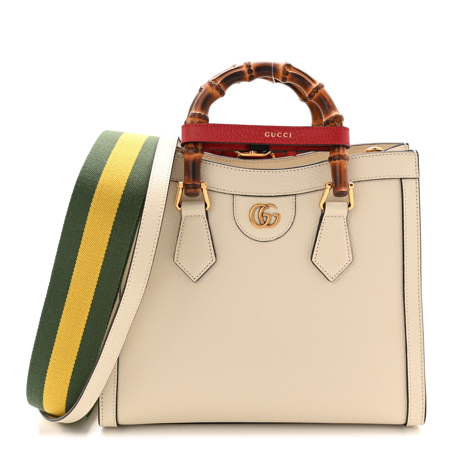 Textured Dollar Calfskin Web Small Diana Tote Bag Mystic White