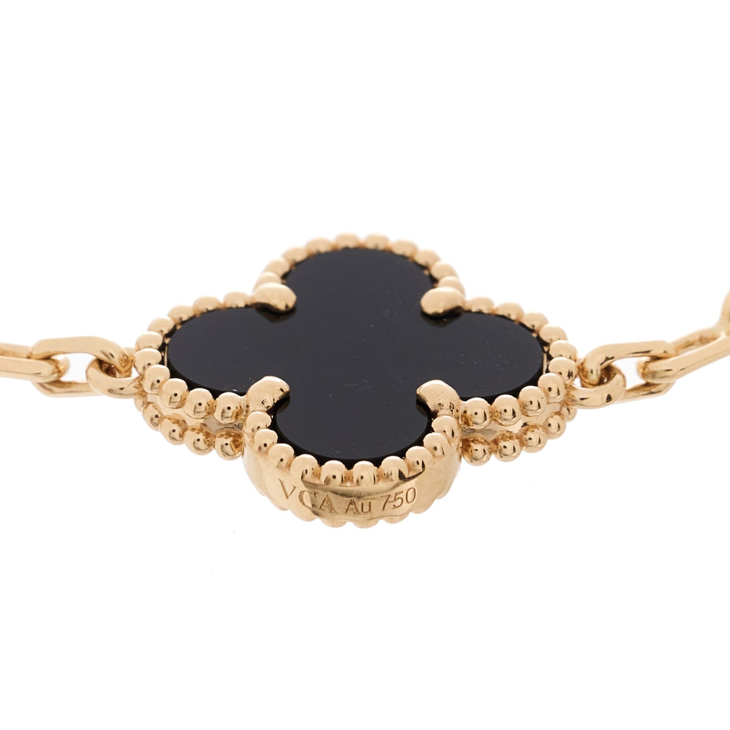 18K Yellow Gold Black Onyx 5 Motifs Vintage Alhambra Bracelet