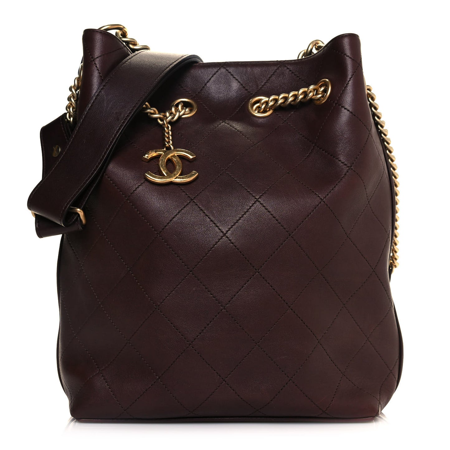 Calfskin Quilted Small On My Shoulder Drawstring Bag Brown