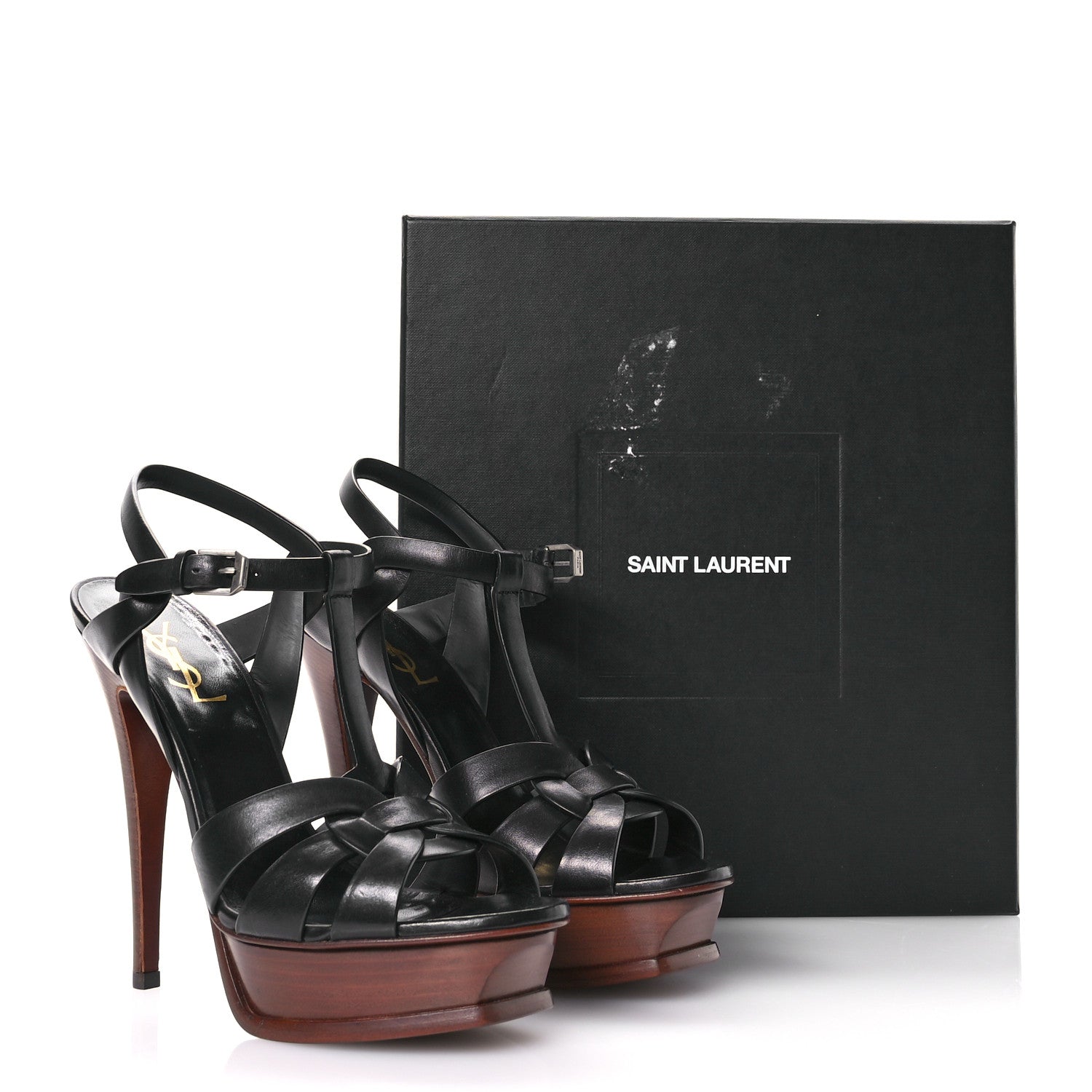 Saint Laurent Calfskin Tribute 105 Platform Sandals 38.5 Black Brown 9 of 9