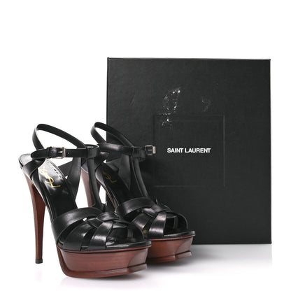 Saint Laurent Calfskin Tribute 105 Platform Sandals 38.5 Black Brown 9 of 9
