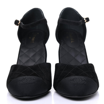 Chanel Suede Grosgrain Cap Toe CC Ankle Strap Pumps 39 Black 2 of 9