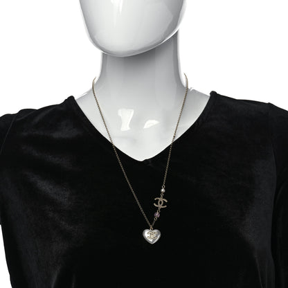 Chanel Resin Crystal CC Heart Necklace Pearly White Gold 2 of 5