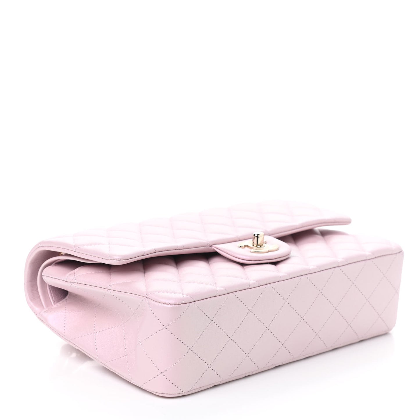 Iridescent Calfskin Quilted Medium Double Flap Light Pink