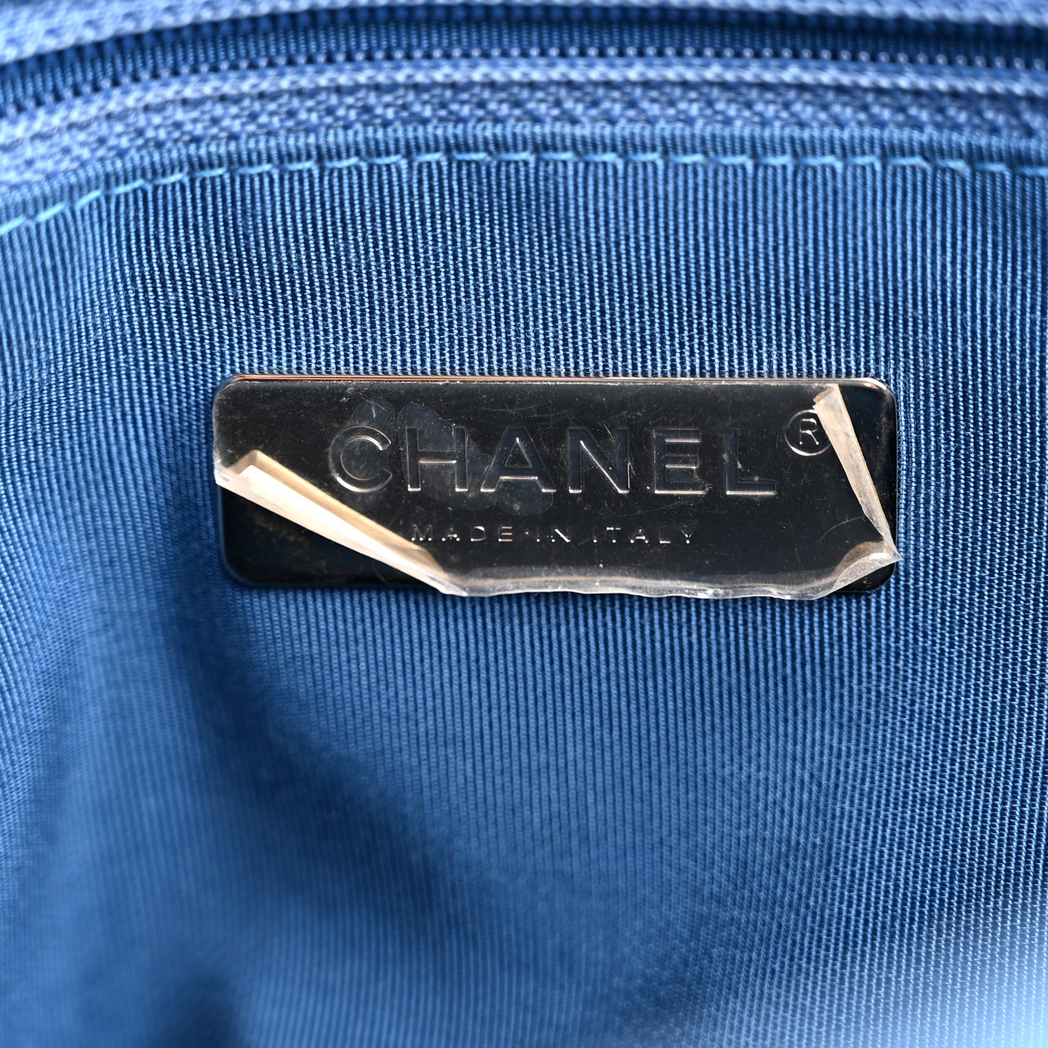 Chanel Calfskin Stitched Chain Top Handle Bucket Bag Blue 6 of 12