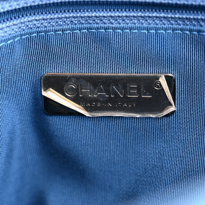 Chanel Calfskin Stitched Chain Top Handle Bucket Bag Blue 6 of 12