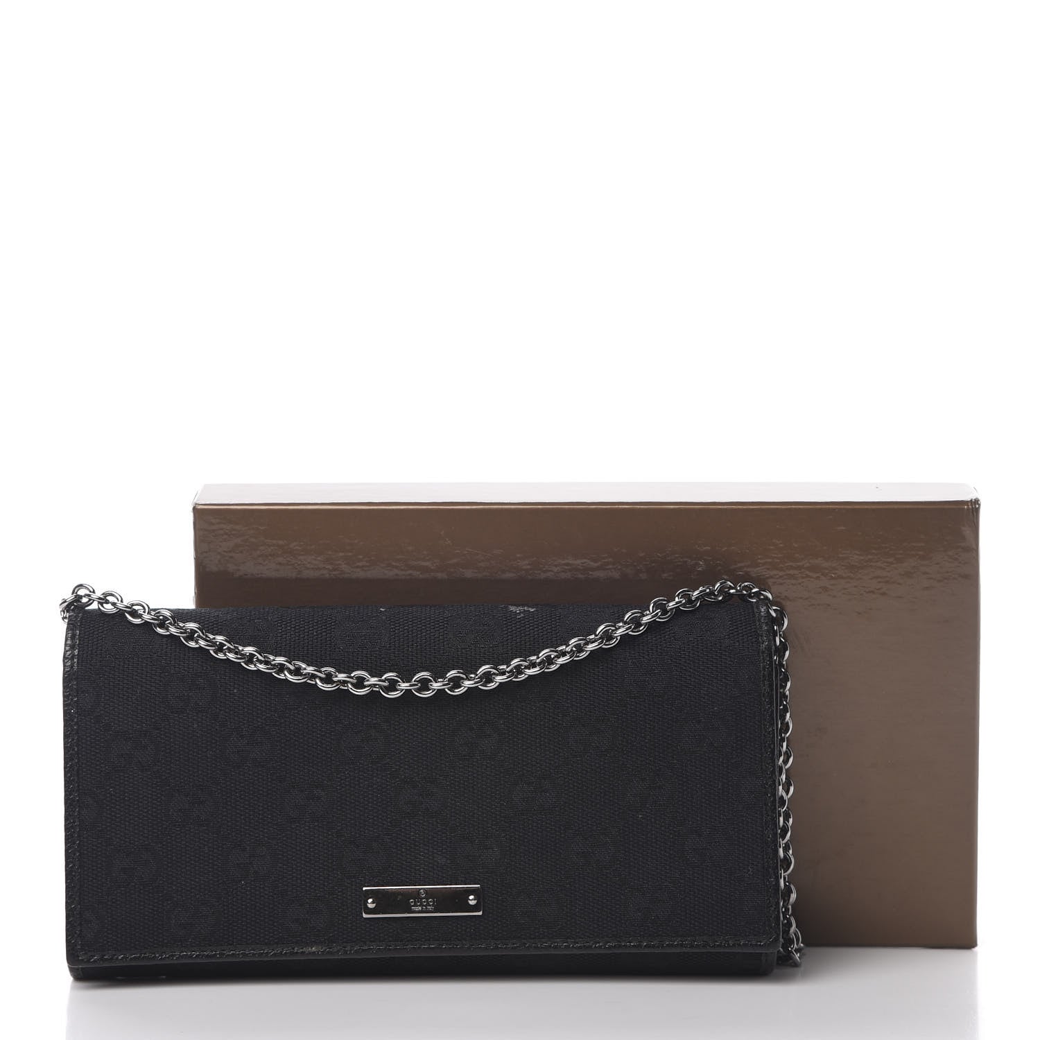 Gucci Monogram Metal Bar Chain Wallet Black 13 of 13