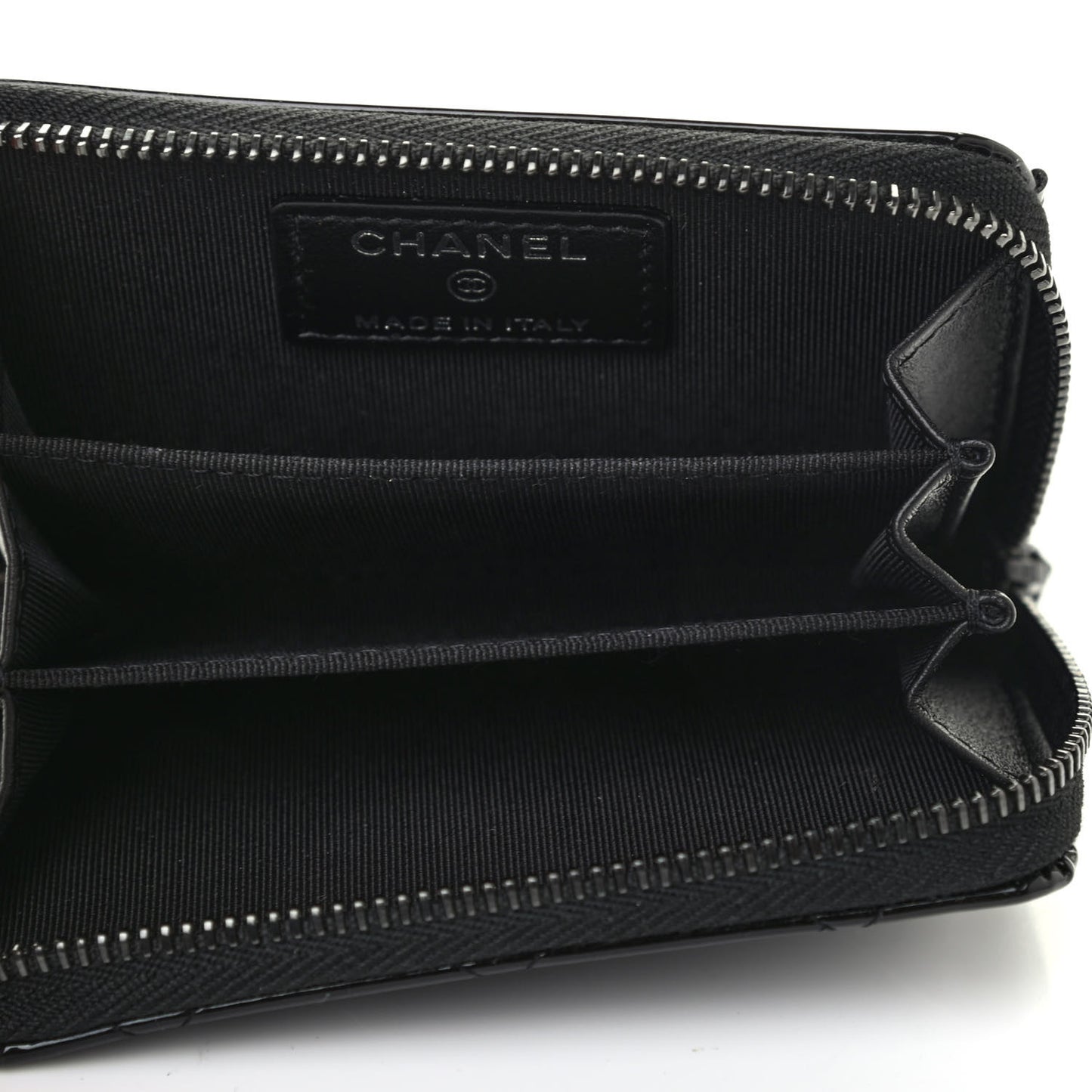 Patent Calfskin Quilted Zip Coin Purse Wallet So Black