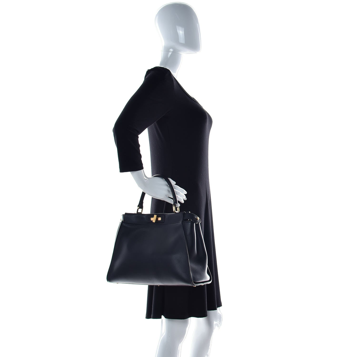 Fendi Calfskin Velvet Fun Fair Medium Peekaboo Iconic Satchel Black Tobacco Multicolor 3 of 12