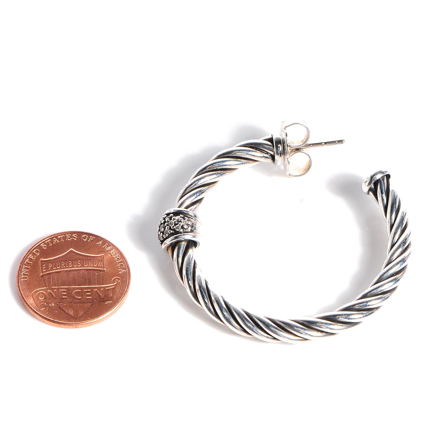 David Yurman Sterling Silver Darkened Silver Pave Diamond Cable Classics Hoop Earrings 2 of 5