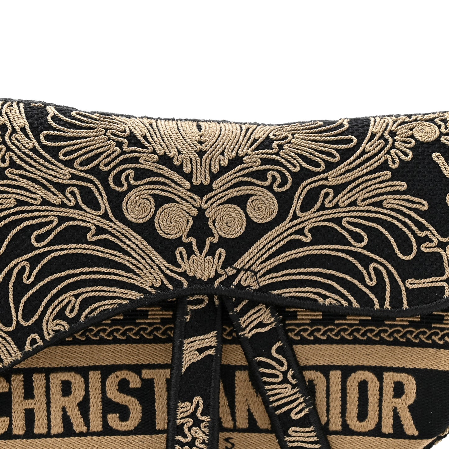 Canvas Embroidered Ornamental Cornely Saddle Bag Black Beige
