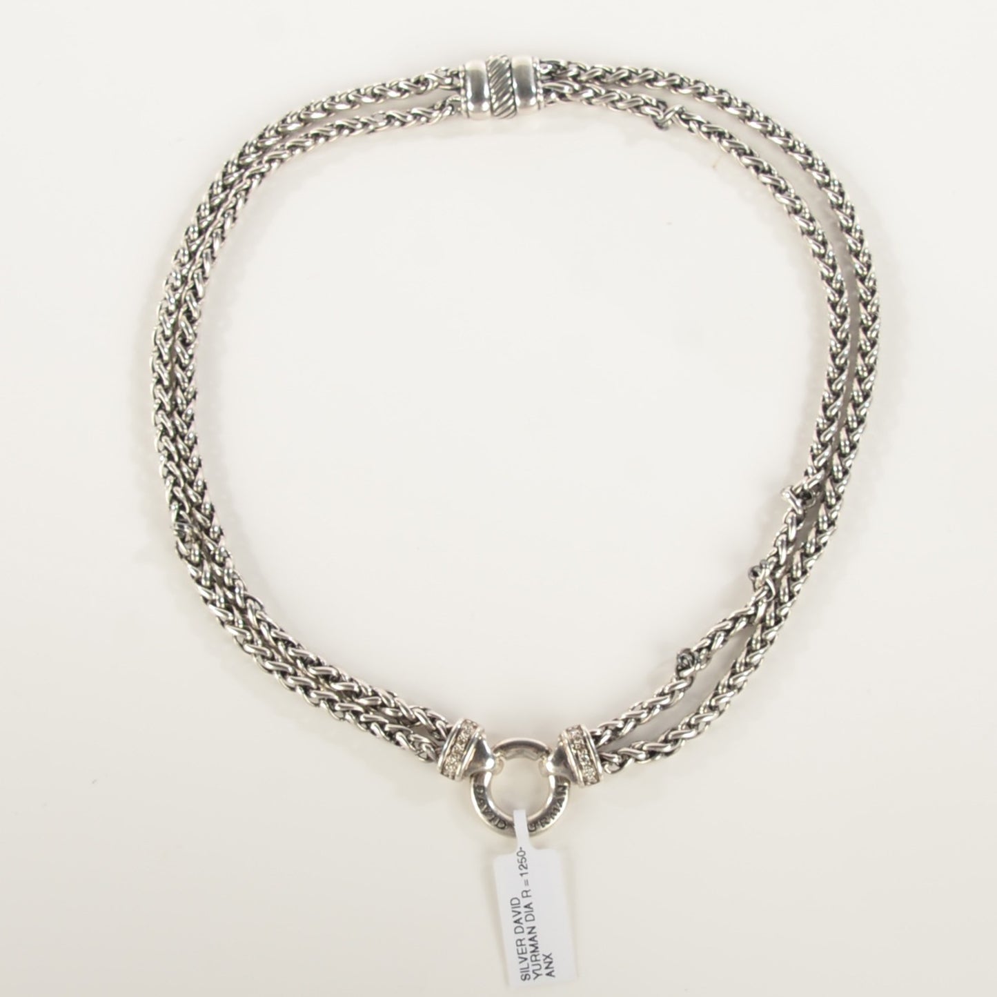 Sterling Silver Pave Diamond Double Wheat Chain Necklace 17mm