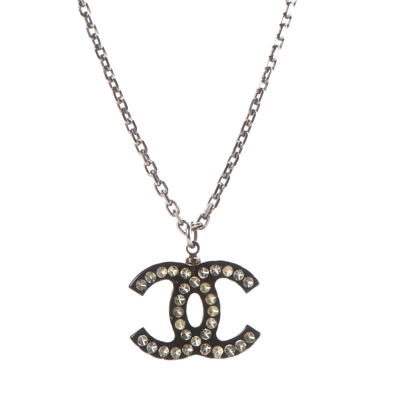 Chanel Crystal Resin CC Necklace Silver Black 4 of 8