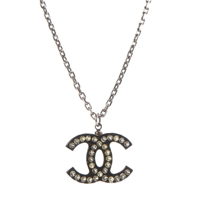 Chanel Crystal Resin CC Necklace Silver Black 4 of 8