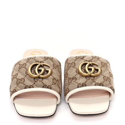 Gucci Monogram Matelasse Diagonal GG Marmont Flat Slide Sandals 35 Beige Ebony Mystic White 3 of 10