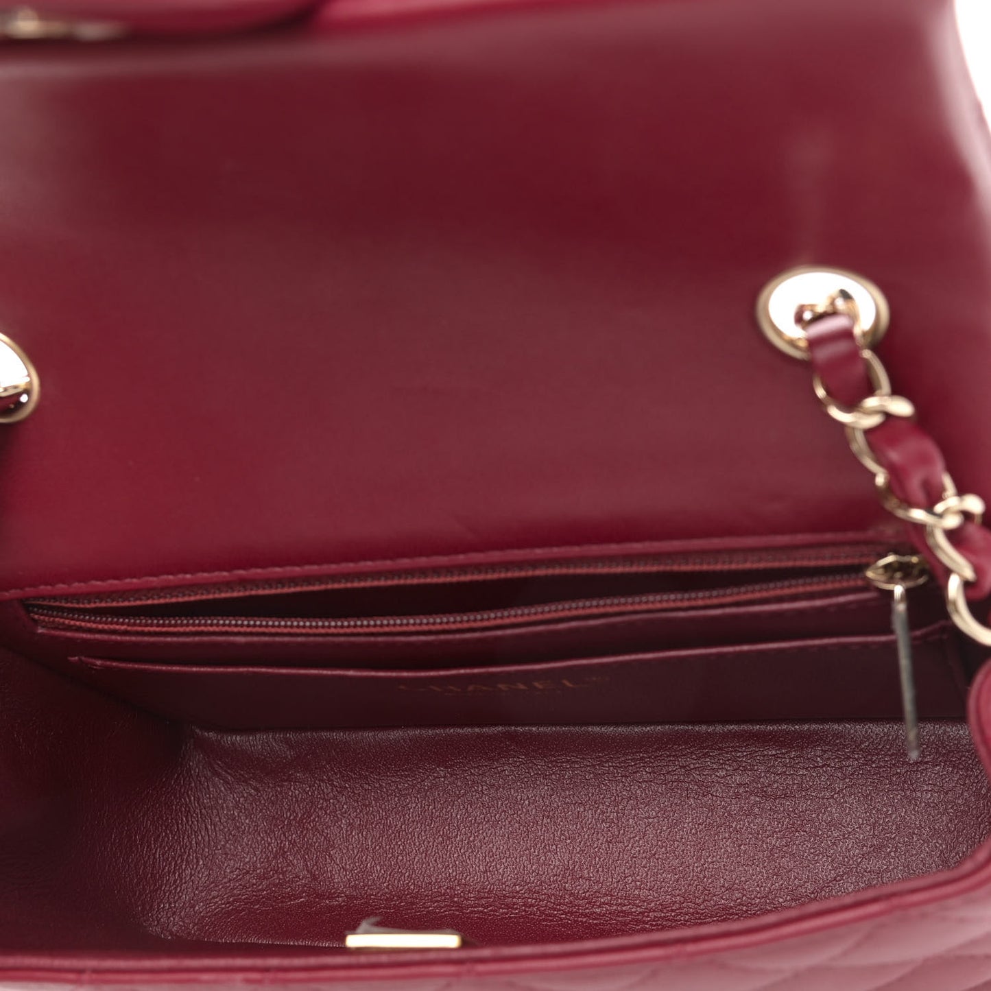 Lambskin Quilted Mini Rectangular Flap Burgundy