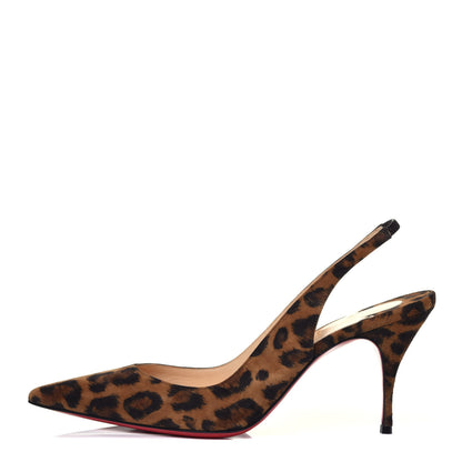 Christian Louboutin Veau Velours Leopard Clare Sling 80 Pumps 38.5 Caramel 1 of 8